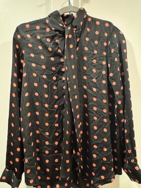 Zara Black Blouse 2/Coral Polka Dots